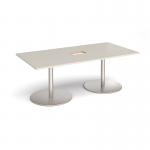 Eternal rectangular boardroom table 2000mm x 1000mm with central cutout 272mm x 132mm - brushed steel base, light grey top ETN20-CO-BS-LG
