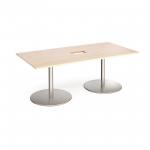 Eternal rectangular boardroom table 2000mm x 1000mm with central cutout 272mm x 132mm - brushed steel base and maple top