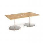 Eternal rectangular boardroom table 2000mm x 1000mm with central cutout 272mm x 132mm - brushed steel base and oak top