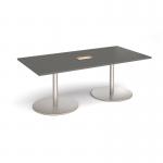 Eternal rectangular boardroom table 2000mm x 1000mm with central cutout 272mm x 132mm - brushed steel base, onyx grey top ETN20-CO-BS-OG
