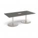 Eternal rectangular boardroom table 2000mm x 1000mm with central cutout 272mm x 132mm - brushed steel base, onyx grey top ETN20-CO-BS-OG