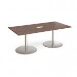 Eternal rectangular boardroom table 2000mm x 1000mm with central cutout 272mm x 132mm - brushed steel base and walnut top