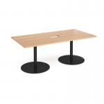 Eternal rectangular boardroom table 2000mm x 1000mm with central cutout 272mm x 132mm - black base and beech top