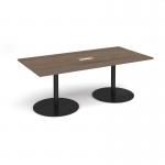 Eternal rectangular boardroom table 2000mm x 1000mm with central cutout 272mm x 132mm - black base, Barcelona walnut top ETN20-CO-K-BW