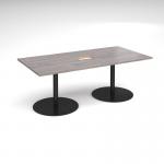 Eternal rectangular boardroom table 2000mm x 1000mm with central cutout 272mm x 132mm - black base and grey oak top