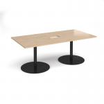 Eternal rectangular boardroom table 2000mm x 1000mm with central cutout 272mm x 132mm - black base, kendal oak top ETN20-CO-K-KO