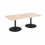 Eternal rectangular boardroom table 2000mm x 1000mm with central cutout 272mm x 132mm - black base and maple top