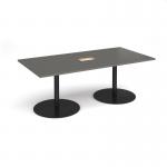 Eternal rectangular boardroom table 2000mm x 1000mm with central cutout 272mm x 132mm - black base, onyx grey top ETN20-CO-K-OG
