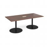 Eternal rectangular boardroom table 2000mm x 1000mm with central cutout 272mm x 132mm - black base and walnut top