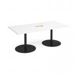 Eternal rectangular boardroom table 2000mm x 1000mm with central cutout 272mm x 132mm - black base, white top ETN20-CO-K-WH