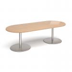 Eternal radial end boardroom table 2400mm x 1000mm - brushed steel base and beech top
