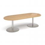 Eternal radial end boardroom table 2400mm x 1000mm - brushed steel base, oak top ETN24-BS-O