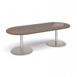 Eternal radial end boardroom table 2400mm x 1000mm - brushed steel base and walnut top