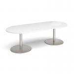 Eternal radial end boardroom table 2400mm x 1000mm - brushed steel base and white top