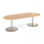Eternal radial end boardroom table 2400mm x 1000mm with central cutout 272mm x 132mm - brushed steel base, beech top ETN24-CO-BS-B
