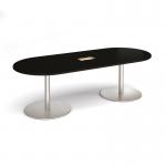 Eternal radial end boardroom table 2400mm x 1000mm with central cutout 272mm x 132mm - brushed steel base, black top ETN24-CO-BS-BK