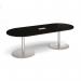 Eternal radial end boardroom table 2400mm x 1000mm with central cutout 272mm x 132mm - brushed steel base, black top ETN24-CO-BS-BK