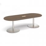 Eternal radial end boardroom table 2400mm x 1000mm with central cutout 272mm x 132mm - brushed steel base, Barcelona walnut top ETN24-CO-BS-BW