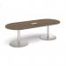 Eternal radial end boardroom table 2400mm x 1000mm with central cutout 272mm x 132mm - brushed steel base, Barcelona walnut top ETN24-CO-BS-BW