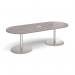 Eternal radial end boardroom table 2400mm x 1000mm with central cutout 272mm x 132mm - brushed steel base, grey oak top ETN24-CO-BS-GO