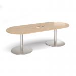Eternal radial end boardroom table 2400mm x 1000mm with central cutout 272mm x 132mm - brushed steel base, kendal oak top ETN24-CO-BS-KO