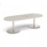 Eternal radial end boardroom table 2400mm x 1000mm with central cutout 272mm x 132mm - brushed steel base, light grey top ETN24-CO-BS-LG