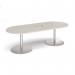Eternal radial end boardroom table 2400mm x 1000mm with central cutout 272mm x 132mm - brushed steel base, light grey top ETN24-CO-BS-LG