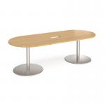 Eternal radial end boardroom table 2400mm x 1000mm with central cutout 272mm x 132mm - brushed steel base and oak top ETN24-CO-BS-O