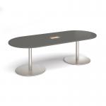 Eternal radial end boardroom table 2400mm x 1000mm with central cutout 272mm x 132mm - brushed steel base, onyx grey top ETN24-CO-BS-OG