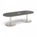 Eternal radial end boardroom table 2400mm x 1000mm with central cutout 272mm x 132mm - brushed steel base, onyx grey top ETN24-CO-BS-OG