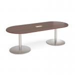 Eternal radial end boardroom table 2400mm x 1000mm with central cutout 272mm x 132mm - brushed steel base and walnut top