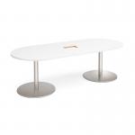 Eternal radial end boardroom table 2400mm x 1000mm with central cutout 272mm x 132mm - brushed steel base, white top ETN24-CO-BS-WH