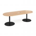 Eternal radial end boardroom table 2400mm x 1000mm with central cutout 272mm x 132mm - black base, beech top ETN24-CO-K-B