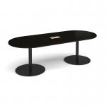 Eternal radial end boardroom table 2400mm x 1000mm with central cutout 272mm x 132mm - black base, black top ETN24-CO-K-BK