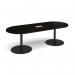 Eternal radial end boardroom table 2400mm x 1000mm with central cutout 272mm x 132mm - black base, black top ETN24-CO-K-BK