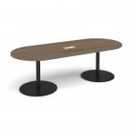 Eternal radial end boardroom table 2400mm x 1000mm with central cutout 272mm x 132mm - black base, Barcelona walnut top ETN24-CO-K-BW