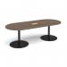 Eternal radial end boardroom table 2400mm x 1000mm with central cutout 272mm x 132mm - black base, Barcelona walnut top ETN24-CO-K-BW