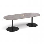 Eternal radial end boardroom table 2400mm x 1000mm with central cutout 272mm x 132mm - black base, grey oak top ETN24-CO-K-GO