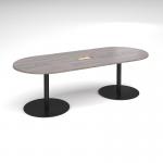 Eternal radial end boardroom table 2400mm x 1000mm with central cutout 272mm x 132mm - black base and grey oak top ETN24-CO-K-GO