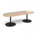 Eternal radial end boardroom table 2400mm x 1000mm with central cutout 272mm x 132mm - black base, kendal oak top ETN24-CO-K-KO