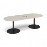 Eternal radial end boardroom table 2400mm x 1000mm with central cutout 272mm x 132mm - black base, light grey top ETN24-CO-K-LG