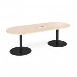 Eternal radial end boardroom table 2400mm x 1000mm with central cutout 272mm x 132mm - black base and maple top