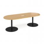 Eternal radial end boardroom table 2400mm x 1000mm with central cutout 272mm x 132mm - black base and oak top