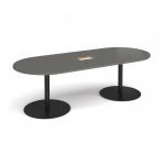 Eternal radial end boardroom table 2400mm x 1000mm with central cutout 272mm x 132mm - black base, onyx grey top ETN24-CO-K-OG