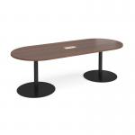 Eternal radial end boardroom table 2400mm x 1000mm with central cutout 272mm x 132mm - black base and walnut top ETN24-CO-K-W
