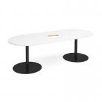 Eternal radial end boardroom table 2400mm x 1000mm with central cutout 272mm x 132mm - black base, white top ETN24-CO-K-WH