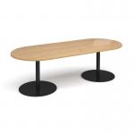 Eternal radial end boardroom table 2400mm x 1000mm - black base and oak top