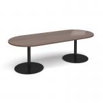 Eternal radial end boardroom table 2400mm x 1000mm - black base and walnut top