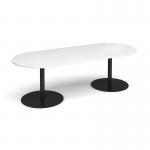 Eternal radial end boardroom table 2400mm x 1000mm - black base, white top ETN24-K-WH