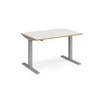 Elev8 Mono straight sit-stand desk 1200mm x 800mm - silver frame, white top with oak edge EVM-1200-S-WO